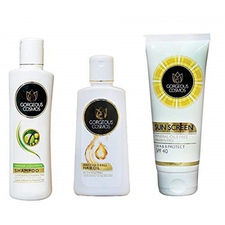 Combo of Henna Liquorice Shampoo (200 ML), Anti Hair Fall Hair Oil (100 ML) & Sunscreen Lotion SPF 40 (50 Ml)